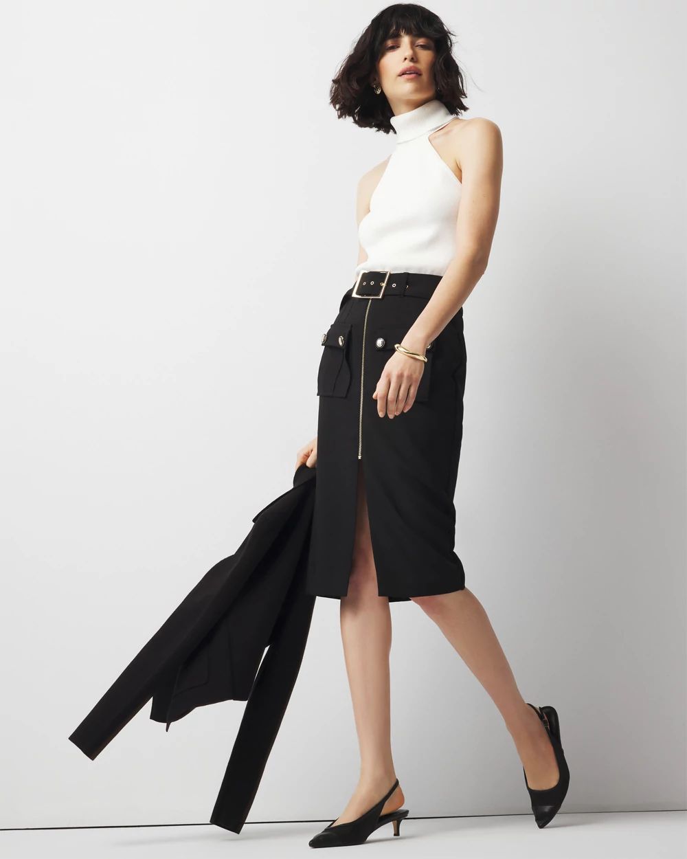 Belted Utility Midi Skirt | White House Black Market